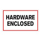 "Hardware Enclosed" Horizontal Rectangular Paper Label with Red Border - 3" x 5"