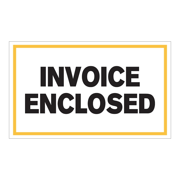 "Invoice Enclosed" Horizontal Rectangular Paper Label with Yellow Border - 3" x 5"