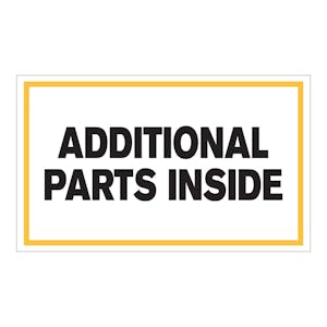 "Additional Parts Inside" Horizontal Rectangular Paper Label with Yellow Border - 3" x 5"