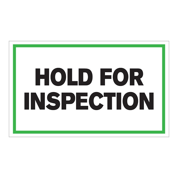 "Hold for Inspection" Horizontal Rectangular Paper Label with Green Border - 3" x 5"
