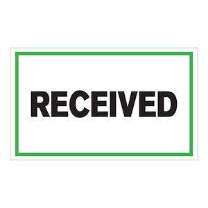 "Received" Horizontal Rectangular Paper Label with Green Border - 3" x 5"