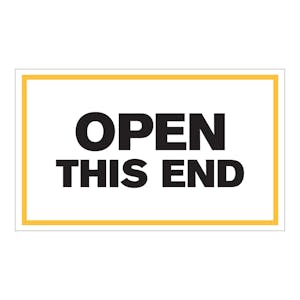 "Open This End" Horizontal Rectangular Paper Label with Yellow Border - 3" x 5"