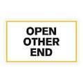 "Open Other End" Horizontal Rectangular Paper Label with Yellow Border - 3" x 5"