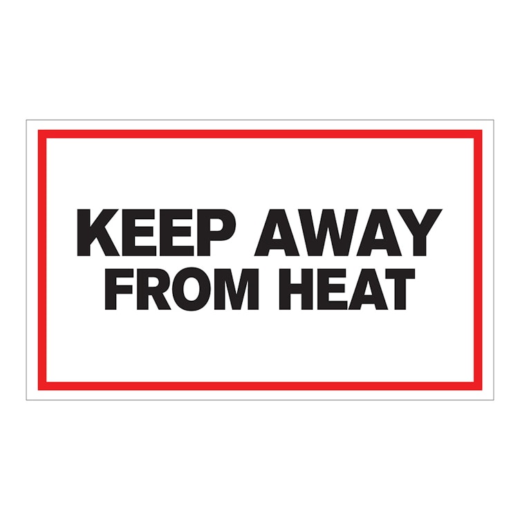 "Keep Away from Heat" Horizontal Rectangular Paper Label with Red Border - 3" x 5"