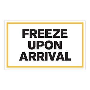 "Freeze Upon Arrival" Horizontal Rectangular Paper Label with Yellow Border - 3" x 5"