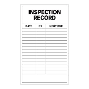 "Inspection Record with Date, By & Next Due" Rows Vertical Rectangular Paper Write-On Label with Black Font - 3" x 5"