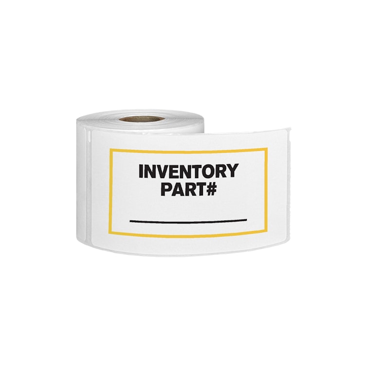 "Inventory Part Number ____" Horizontal Rectangular Paper Write-On Label with Yellow Border - 3" x 5"