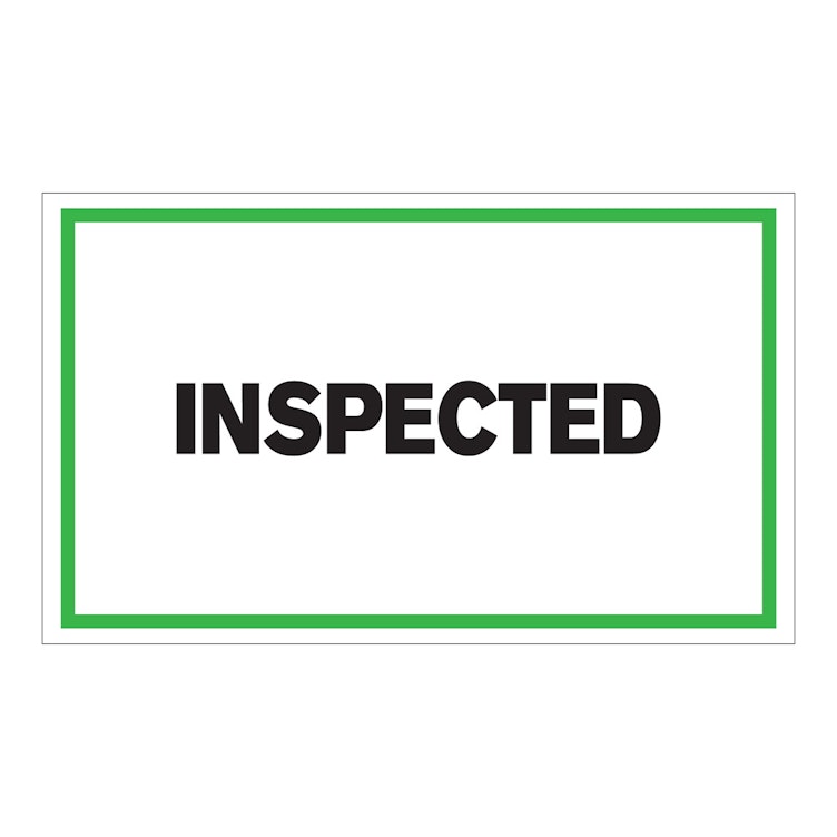 "Inspected" Horizontal Rectangular Paper Label with Green Border - 3" x 5"