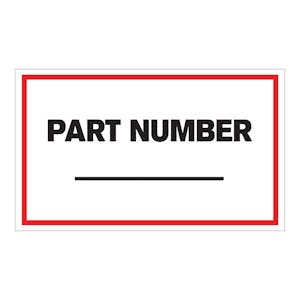 "Part Number ____" Horizontal Rectangular Paper Write-On Label with Red Border - 3" x 5"