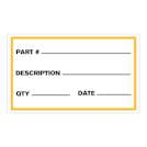 "Part Number __, Description __, Qty __ & Date __" Horizontal Rectangular Paper Write-On Label with Yellow Border - 3" x 5"