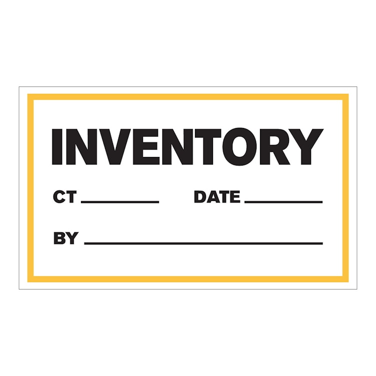 "Inventory with Count__, Date __ & By __" Horizontal Rectangular Paper Write-On Label with Yellow Border - 3" x 5"