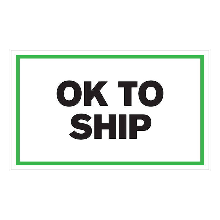 "OK to Ship" Horizontal Rectangular Paper Label with Green Border - 3" x 5"