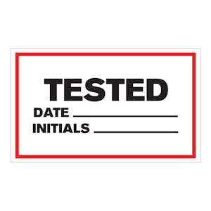 "Tested with Date __ & Initials __" Horizontal Rectangular Paper Write-On Label with Red Border - 3" x 5"