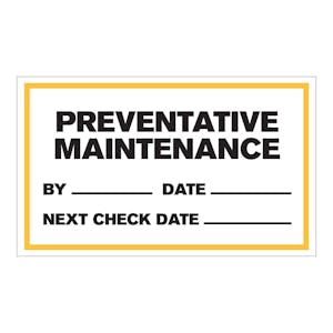 "Preventative Maintenance with By __, Date __ & Next Check Date __" Horizontal Rectangular Paper Write-On Label with Yellow Border - 3" x 5"