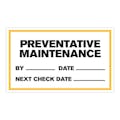 "Preventative Maintenance with By __, Date __ & Next Check Date __" Horizontal Rectangular Paper Write-On Label with Yellow Border - 3" x 5"
