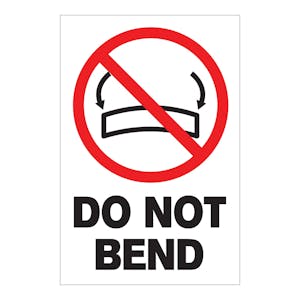 "Do Not Bend" Vertical Rectangular Paper Label with Symbol & Black Font - 4" x 6"