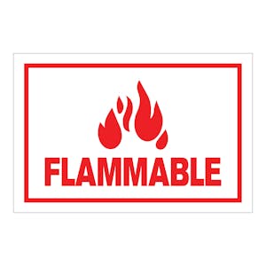 "Flammable" Horizontal Rectangular Paper Label with Symbol & Red Border - 4" x 6"