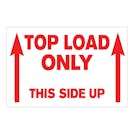 "Top Load Only - This Side Up" Horizontal Rectangular Paper Label with Red Arrows & Font - 4" x 6"