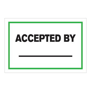 "Accepted By ____" Horizontal Rectangular Paper Write-On Label with Green Border - 4" x 6"