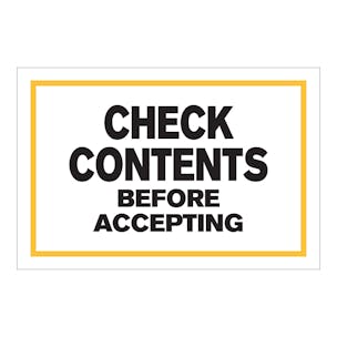 "Check Contents Before Accepting" Rectangular Labels