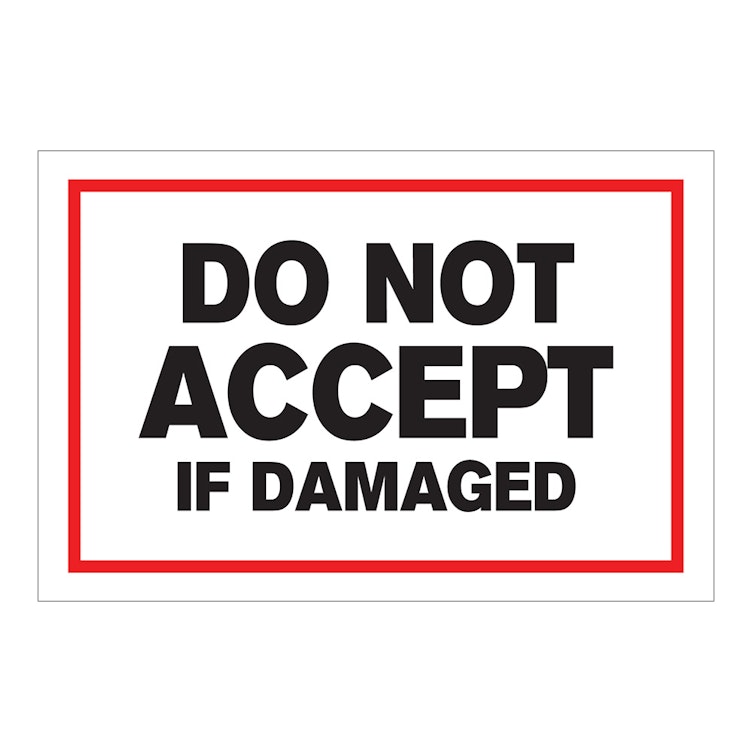 "Do Not Accept if Damaged" Horizontal Rectangular Paper Label with Red Border - 4" x 6"