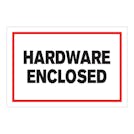 "Hardware Enclosed" Horizontal Rectangular Paper Label with Red Border - 4" x 6"