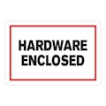 "Hardware Enclosed" Horizontal Rectangular Paper Label with Red Border - 4" x 6"