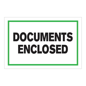 "Documents Enclosed" Horizontal Rectangular Paper Label with Green Border - 4" x 6"