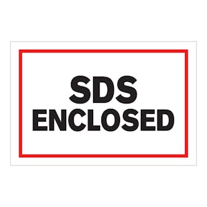 "SDS Enclosed" Horizontal Rectangular Paper Label with Red Border - 4" x 6"