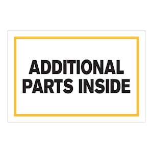 "Additional Parts Inside" Horizontal Rectangular Paper Label with Yellow Border - 4" x 6"