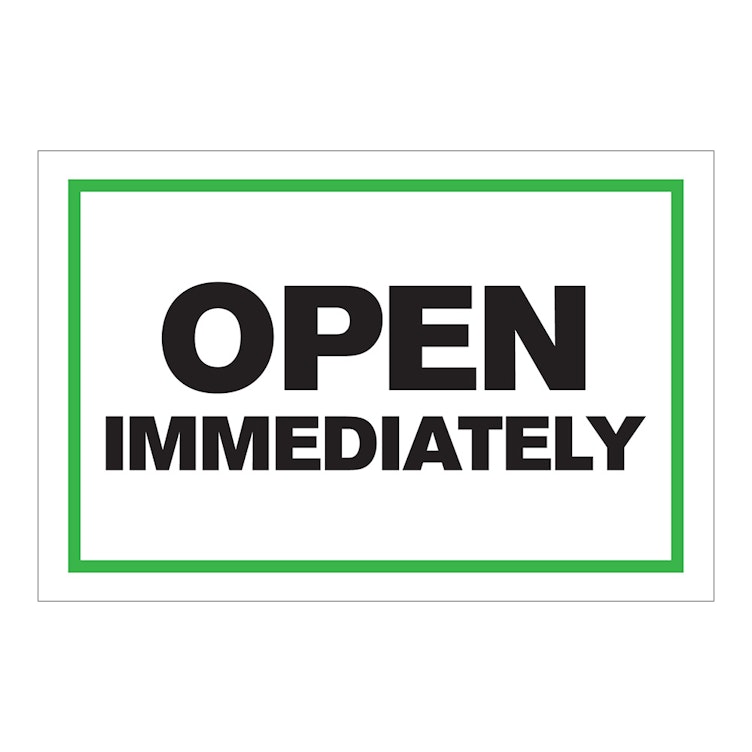 "Open Immediately" Rectangular Labels