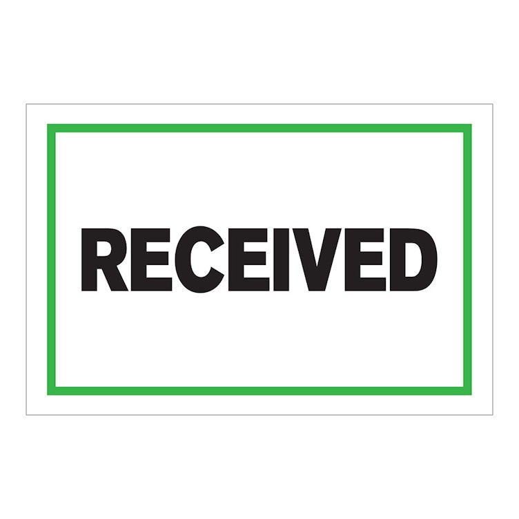 "Received" Horizontal Rectangular Paper Label with Green Border - 4" x 6"