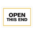 "Open This End" Horizontal Rectangular Paper Label with Yellow Border - 4" x 6"