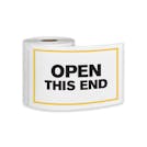 "Open This End" Horizontal Rectangular Paper Label with Yellow Border - 4" x 6"