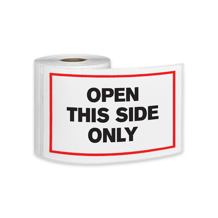 "Open This Side Only" Horizontal Rectangular Paper Label with Red Border - 4" x 6"