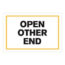 "Open Other End" Horizontal Rectangular Paper Label with Yellow Border - 4" x 6"