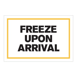 "Freeze Upon Arrival" Horizontal Rectangular Paper Label with Yellow Border - 4" x 6"