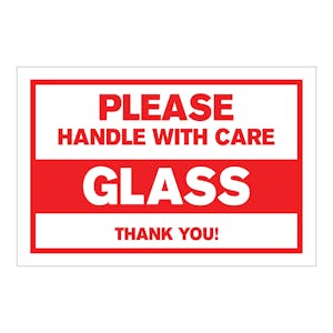 "Glass - Please Handle with Care, Thank You" Horizontal Rectangular Paper Label with Red Border - 4" x 6"