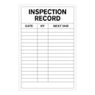 "Inspection Record with Date, By & Next Due" Rows Vertical Rectangular Paper Write-On Label with Black Font - 4" x 6"