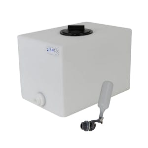 5 Gallon Rectangular Utility Tank with 1/2" MIPT Float Valve, 1/2" FNPT Fitting, 4" Lid & 1 Gallon Graduations - 18" L x 9" W x 10" Hgt. with 3/16" Wall