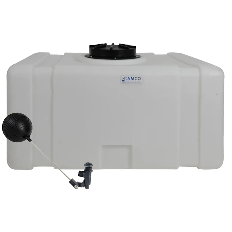 200 Gallon Natural LLDPE Tamco® Bulk Utility Tank with a 12" Lid, 2" FNPT Fitting, 3/4" MIPT Float Valve & 25-Gallon Graduations - 42-1/2" L x 30-1/2" W x 45" Hgt.
