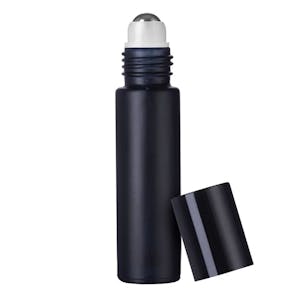10mL Midnight Black Matte Glass Roller Bottle with 16/410 Black Cap