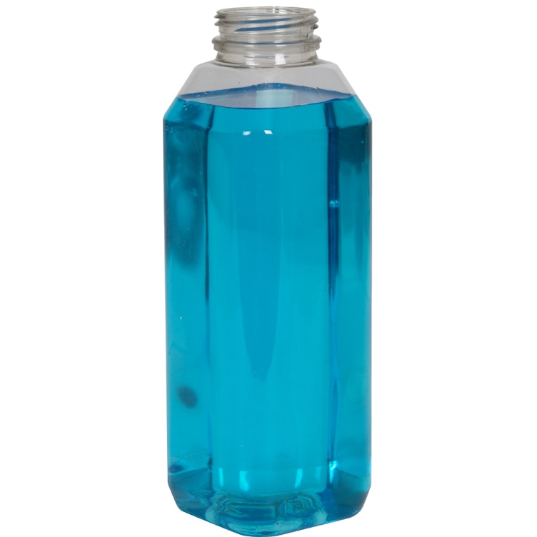 16 oz. Clear R-PET WH Square Beverage Bottle with 38mm DBJ Neck (Cap Sold Separately)
