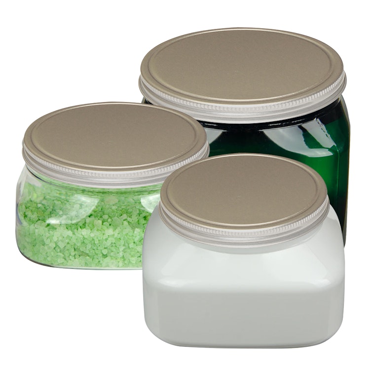 16 oz. Dark Green PET Firenze Square Jar with 89/400 Brushed Silver Aluminum Cap with Foam Liner