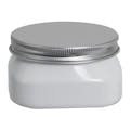 4 oz. White PET Firenze Square Jar with 70/400 Brushed Silver Aluminum Cap with Foam Liner