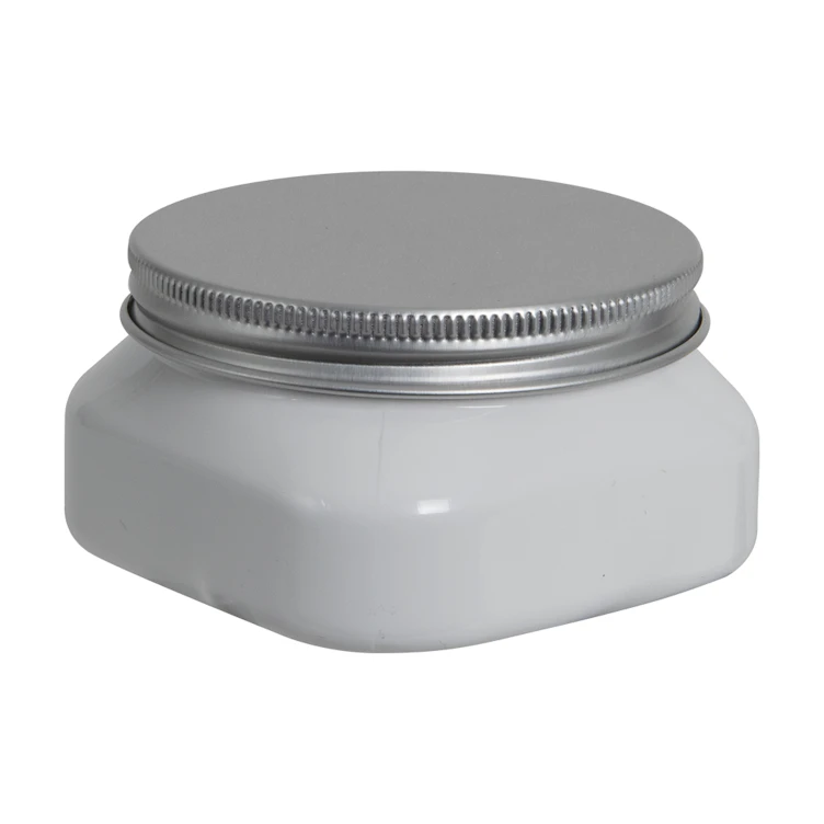 4 oz. White PET Firenze Square Jar with 70/400 Brushed Silver Aluminum Cap with Foam Liner