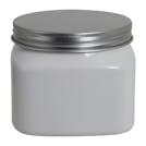 16 oz. White PET Firenze Square Jar with 89/400 Brushed Silver Aluminum Cap with Foam Liner