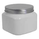 16 oz. White PET Firenze Square Jar with 89/400 Brushed Silver Aluminum Cap with Foam Liner