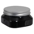 4 oz. Black PET Firenze Square Jar with 70/400 Brushed Silver Aluminum Cap with Foam Liner