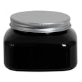 8 oz. Black PET Firenze Square Jar with 70/400 Brushed Silver Aluminum Cap with Foam Liner